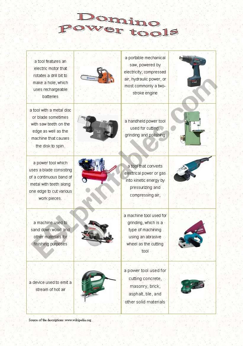 Power tools domino worksheet