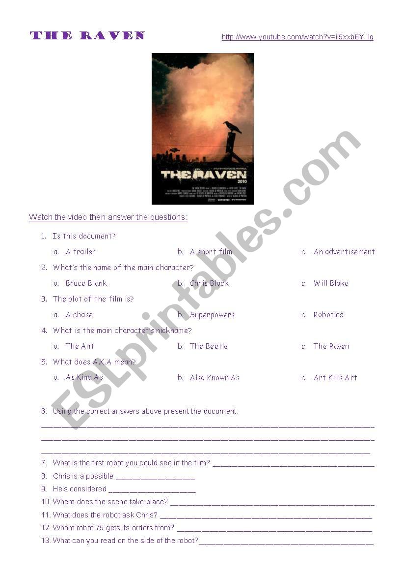 The Raven worksheet