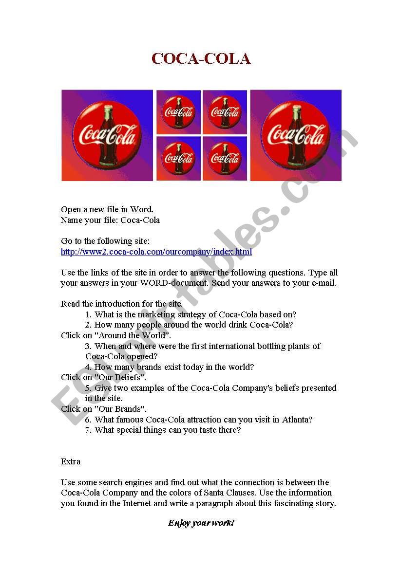 Coca Cola worksheet