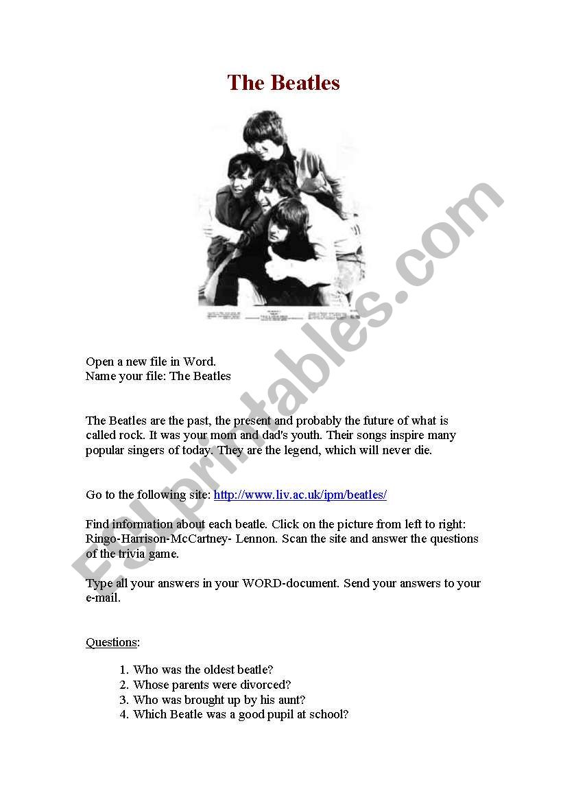 The Beatles worksheet