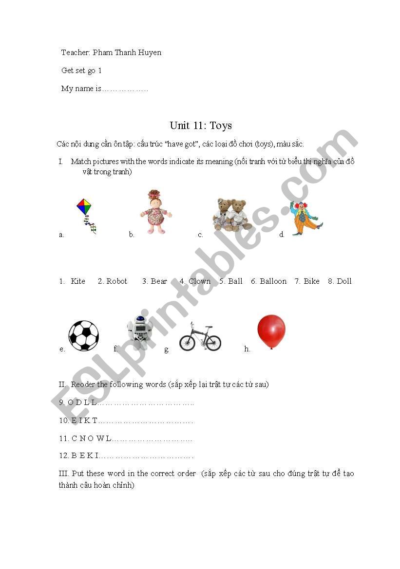 toys worksheet