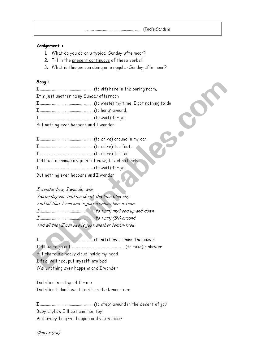 Lemon tree song activity worksheet