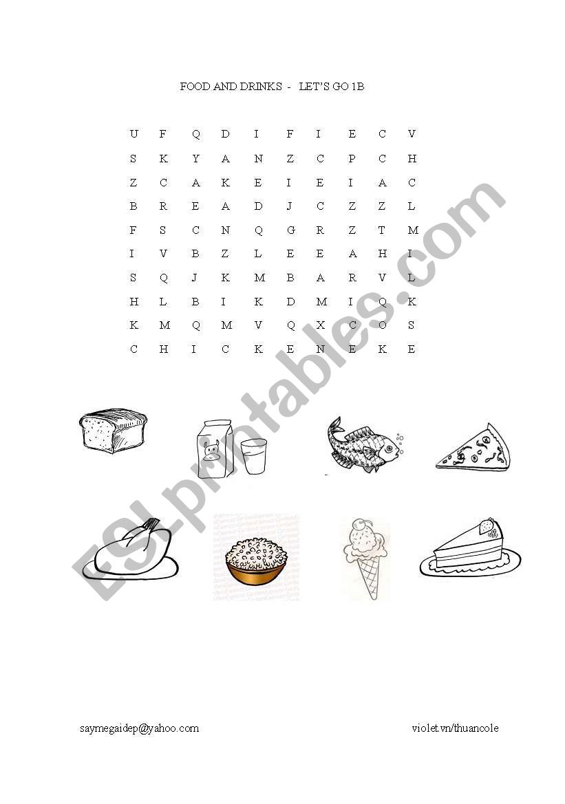 food and drinks - wordsearch worksheet