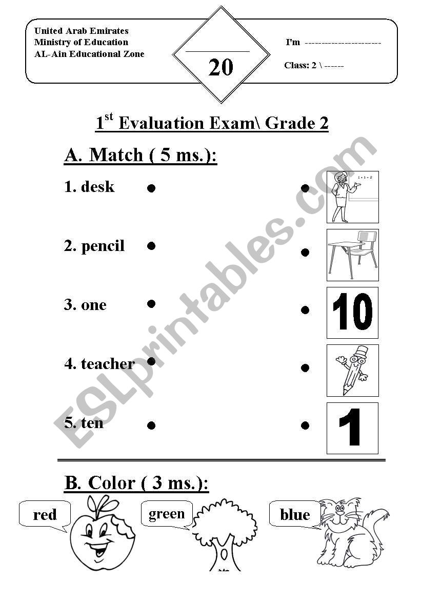 classroom objects+colors+numbers = exam