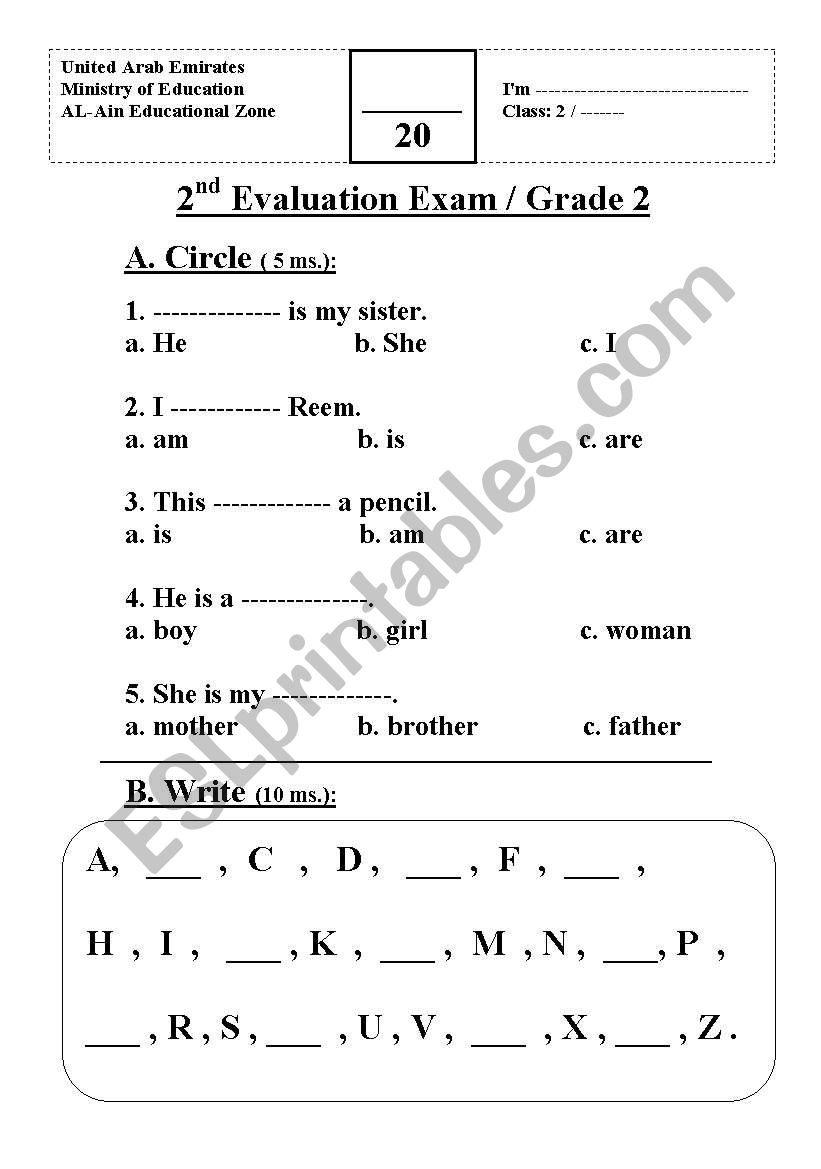 family members+ alphabets+ am,is,are+ numbers =exam