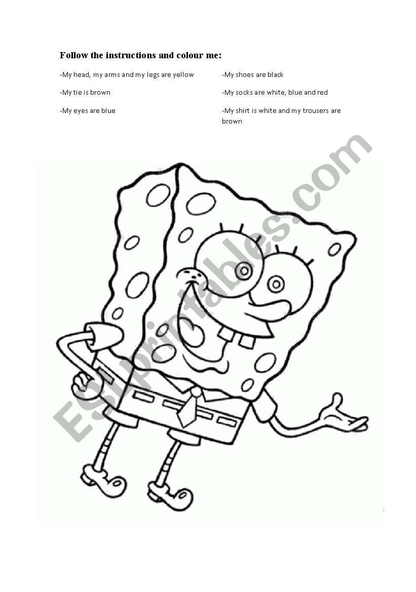 Colour Bob Sponge worksheet