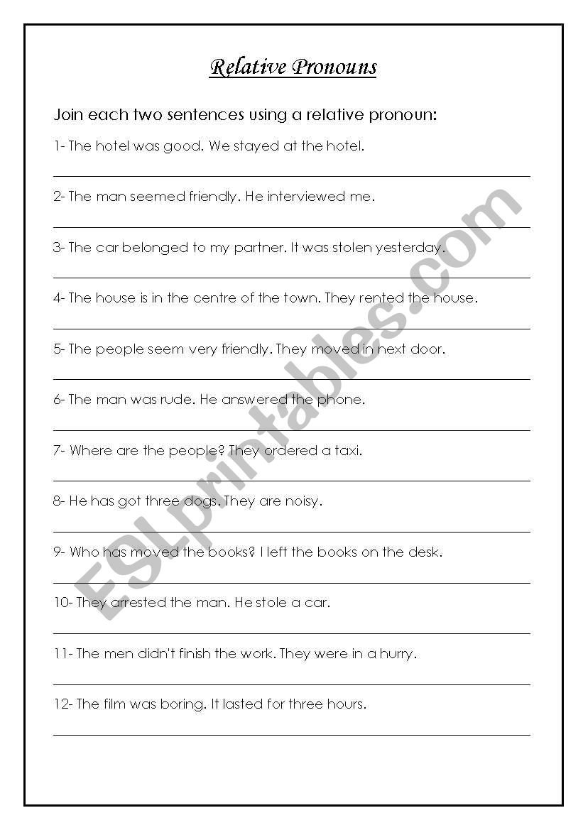 Relative Pronouns worksheet