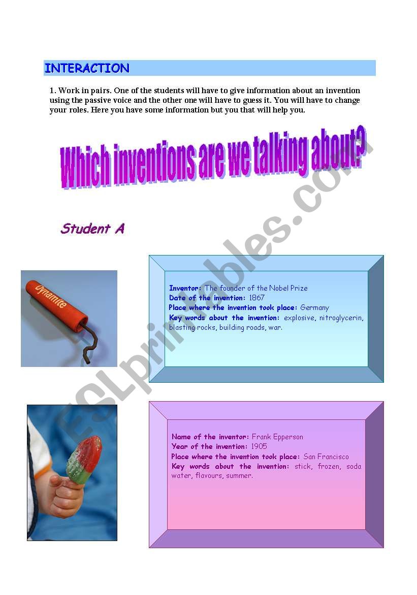 Inventions worksheet