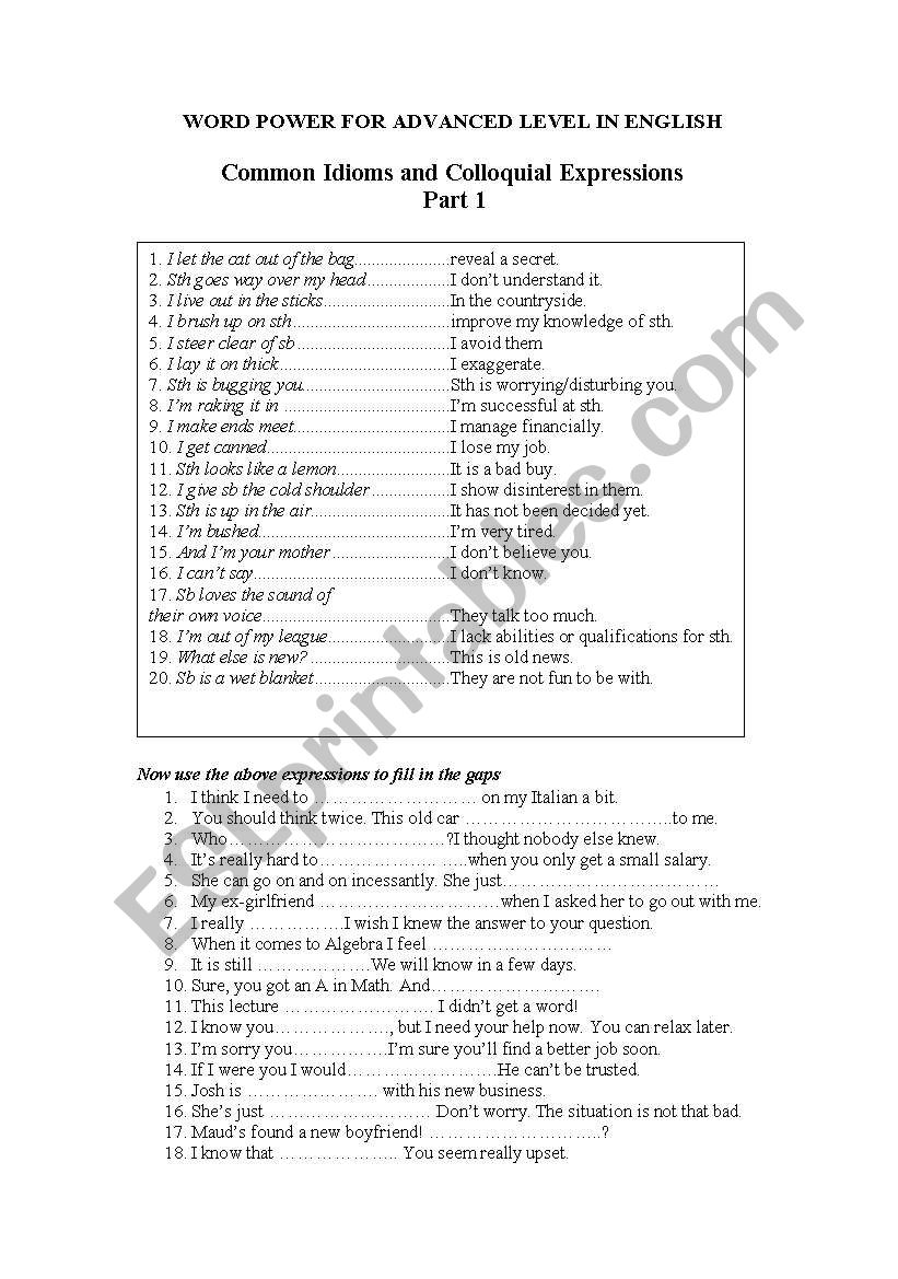 Common Idioms and Colloquial Expressions