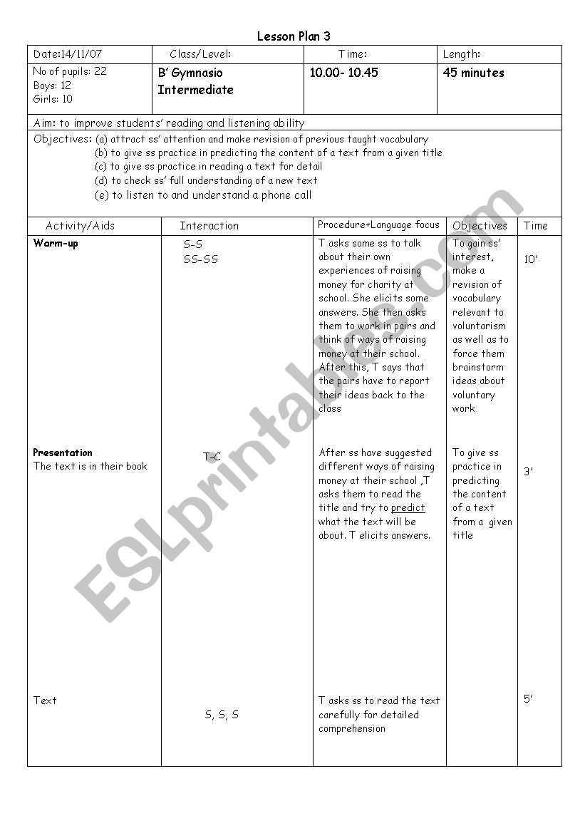 Lesson Plan worksheet