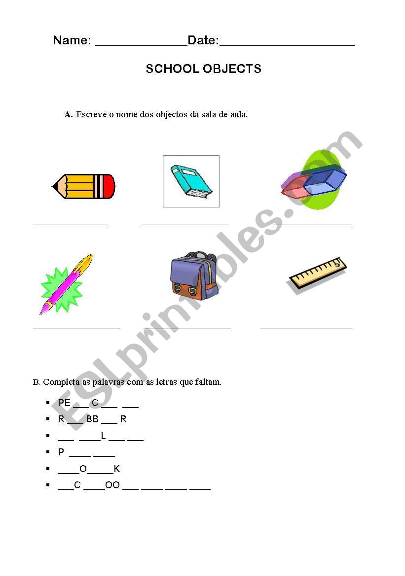 SChool OBjects worksheet