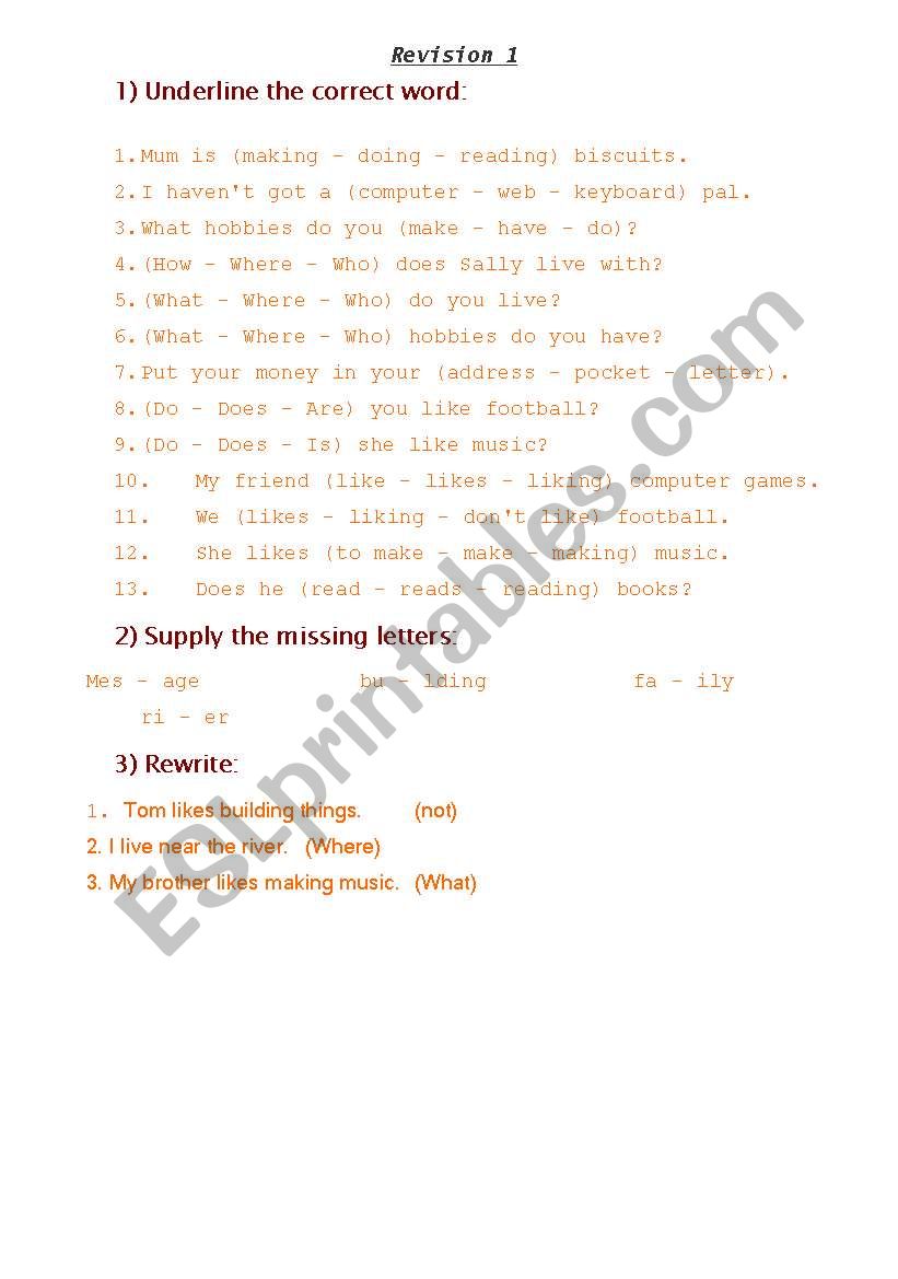 General revision worksheet