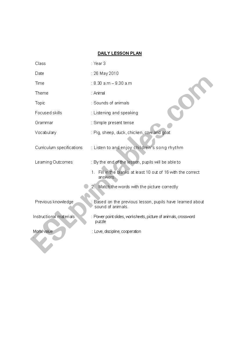 english lesson plan worksheet