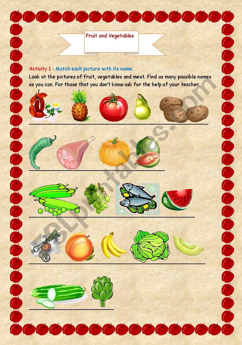 fruit and vegetables worksheet