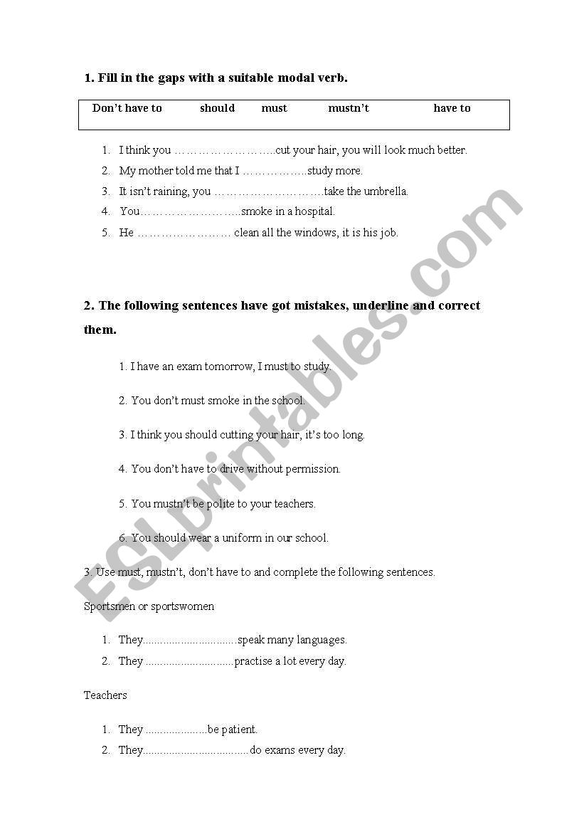Modal Verbs (must, should, have to)