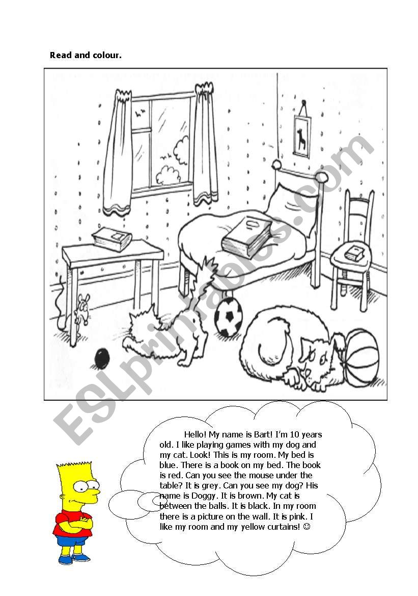 read and colour Barts room worksheet