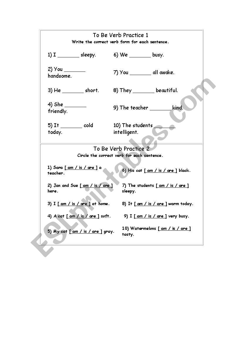 verb to be  worksheet