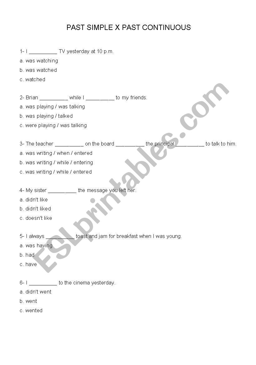 PAST SIMPLE X PAST CONTINUOUS QUIZ