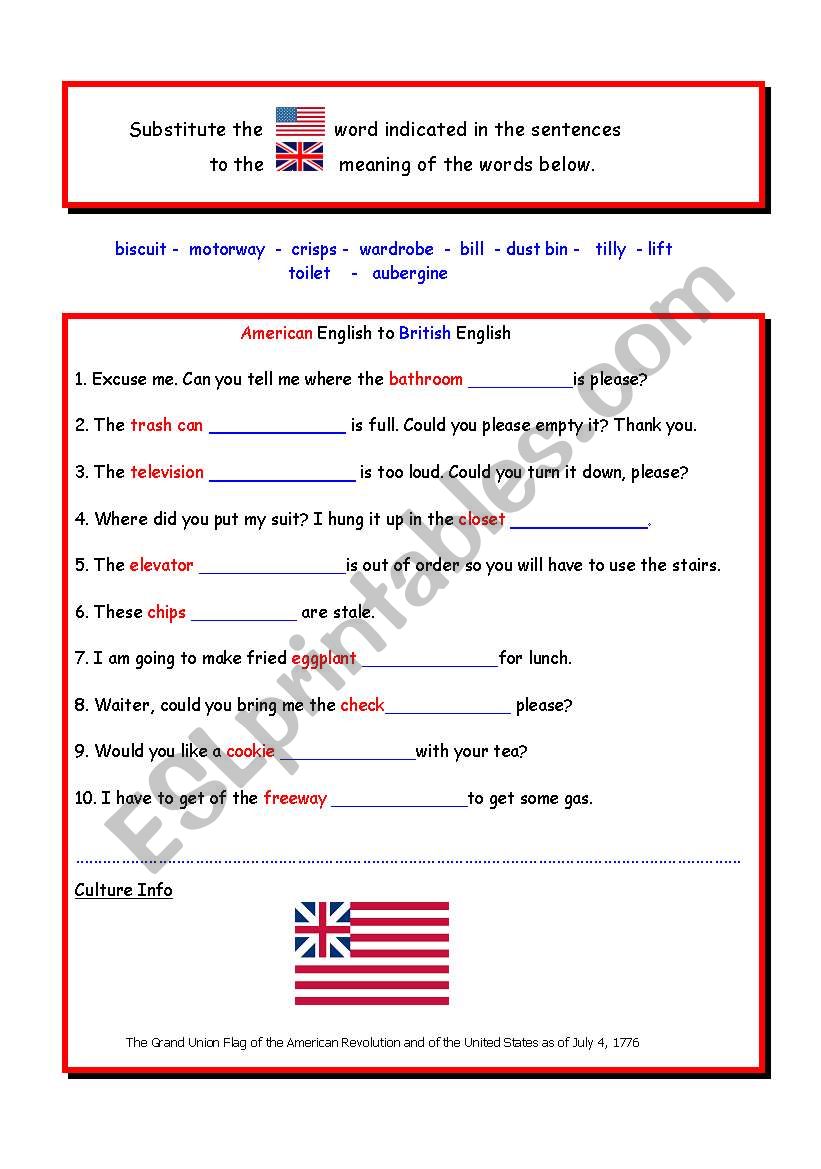 American English to British English equivalant