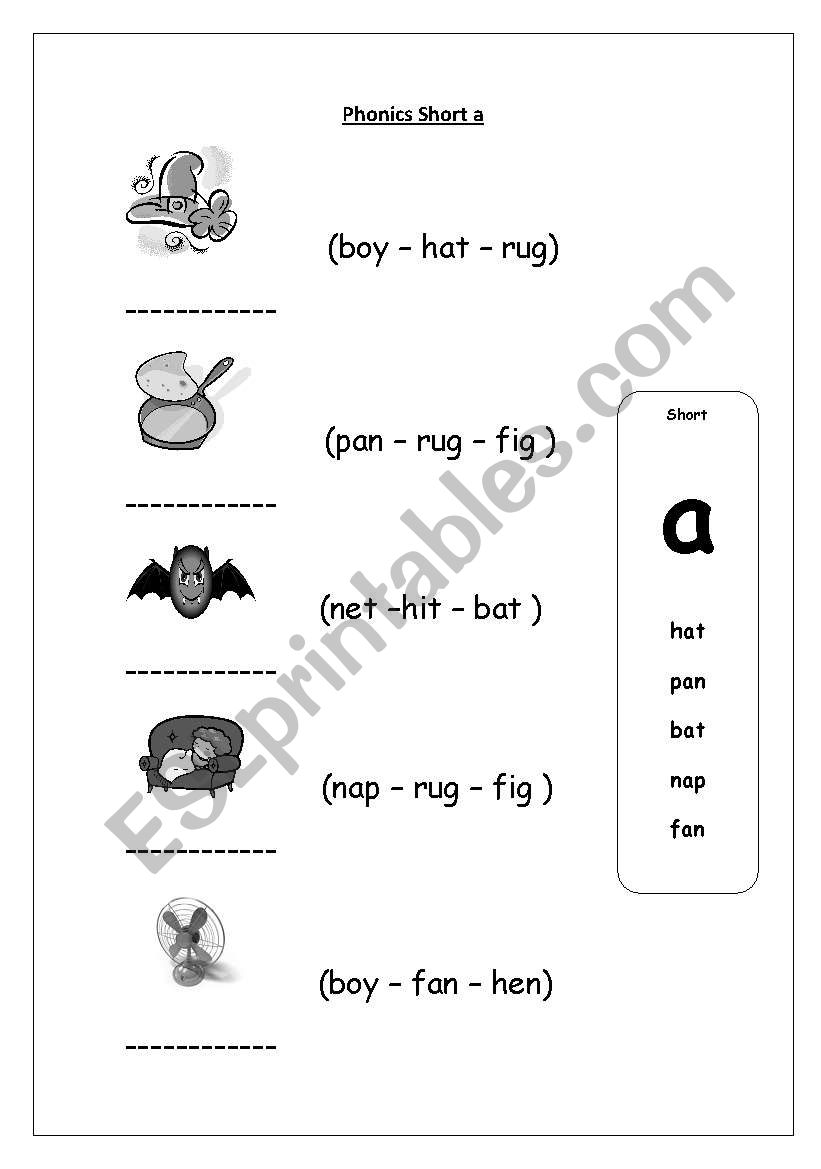 short vowel /a/ worksheet