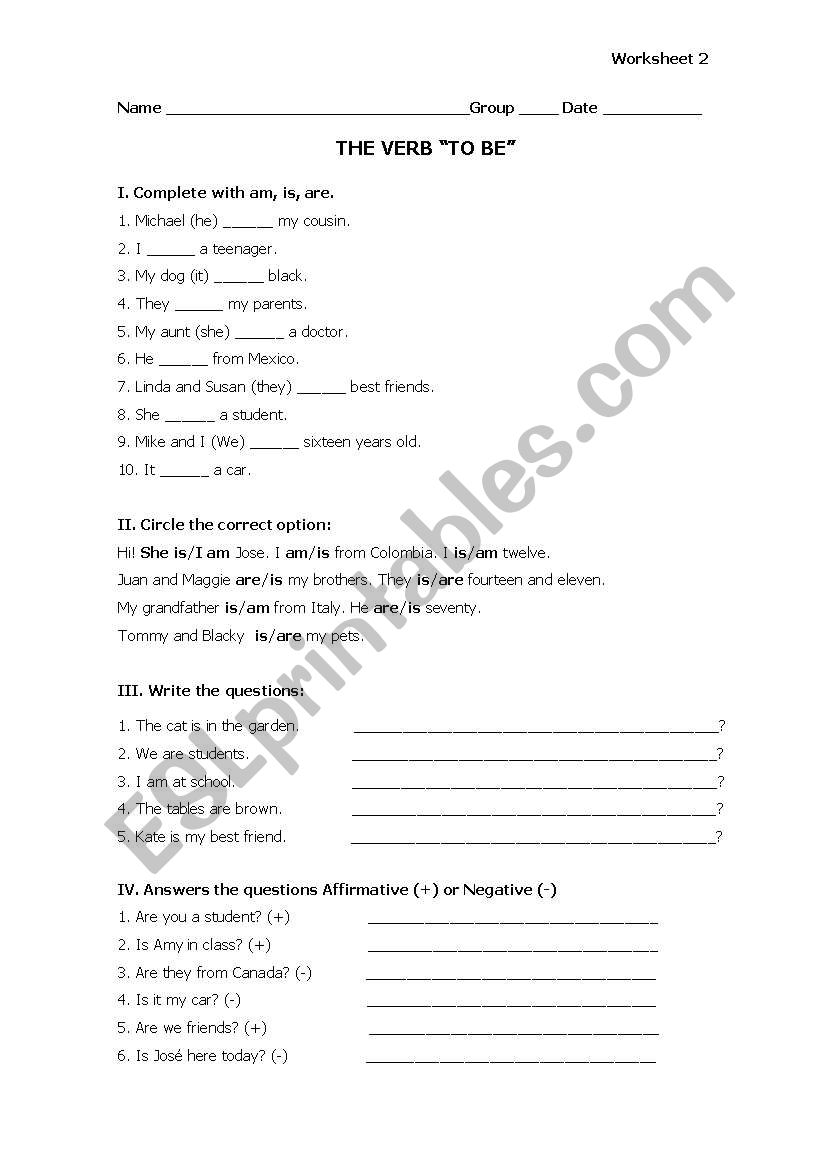 The Verb to Be worksheet