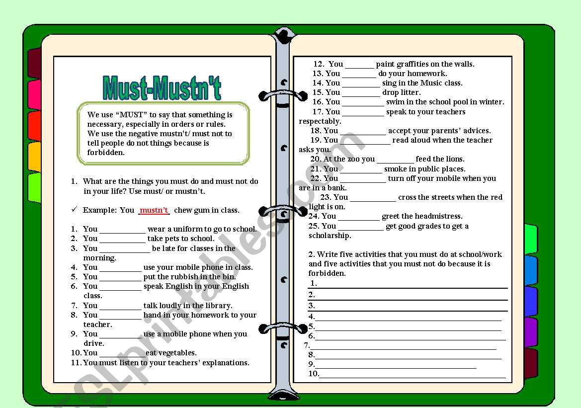 Must - Mustnt exercises worksheet