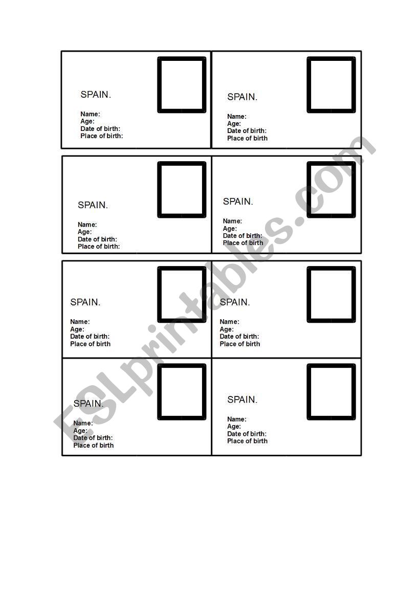 IDENTITY CARDS. worksheet