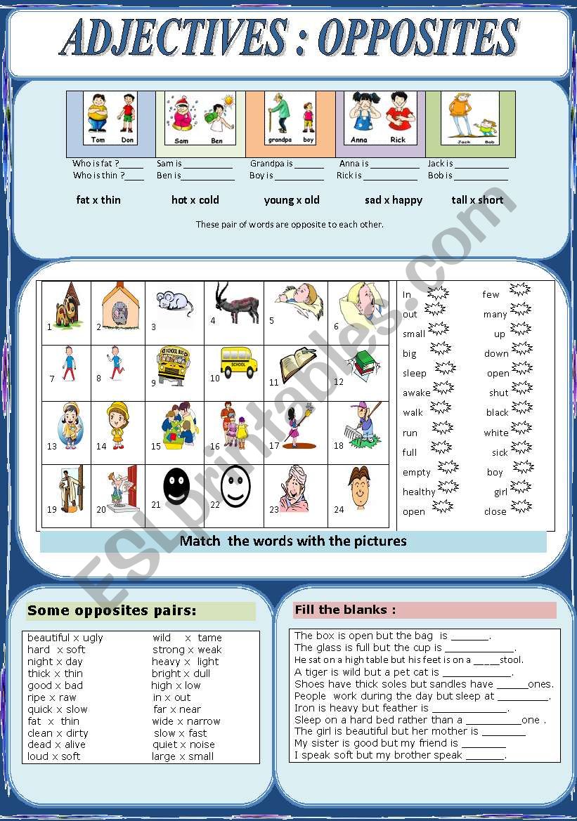 ADJECTIVES: OPPOSITES worksheet