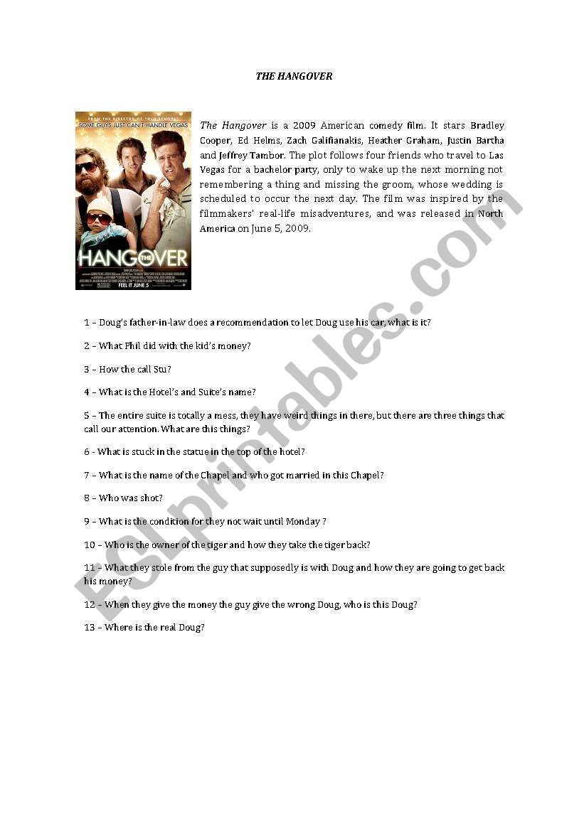 The Hangover worksheet