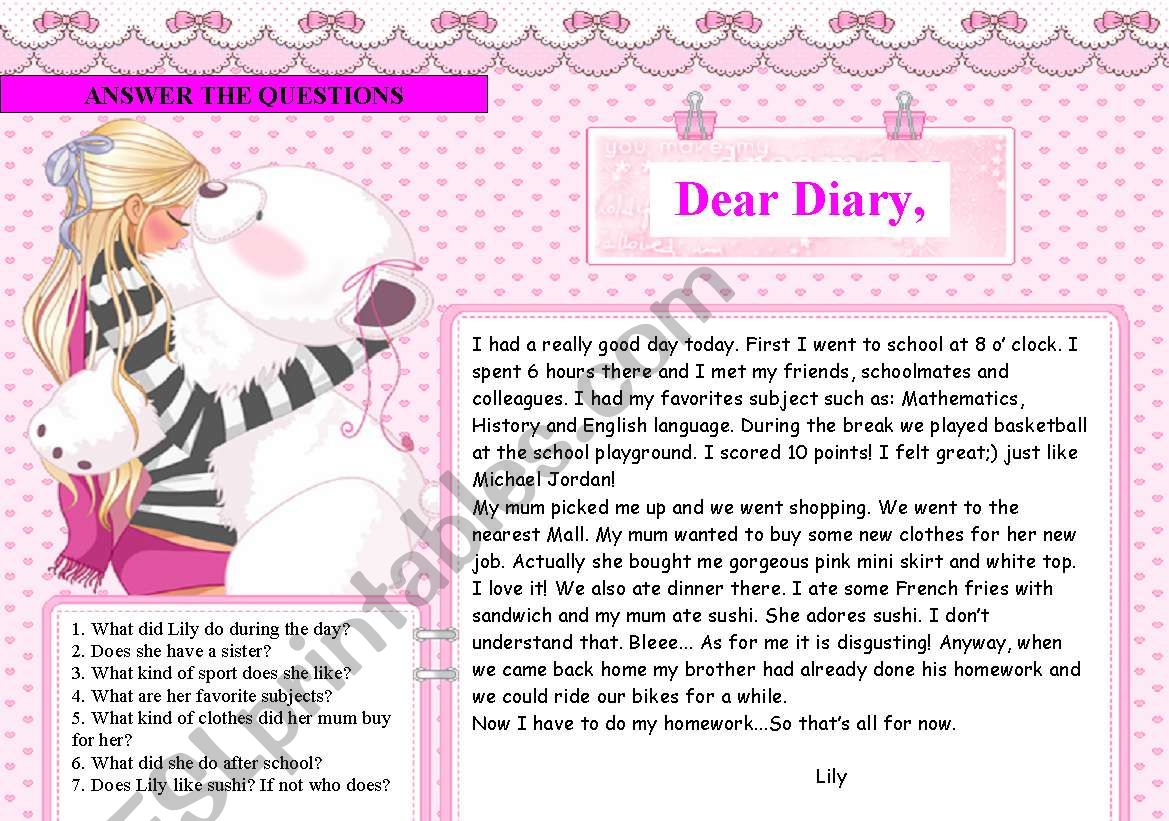 Lilys Diary - PAST SIMPLE worksheet