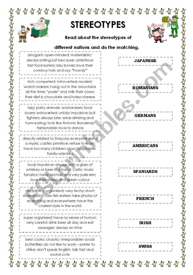 Stereotypes worksheet