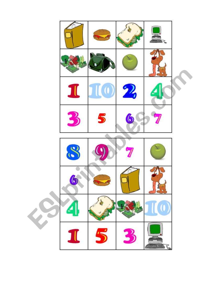 Numbers Bingo worksheet