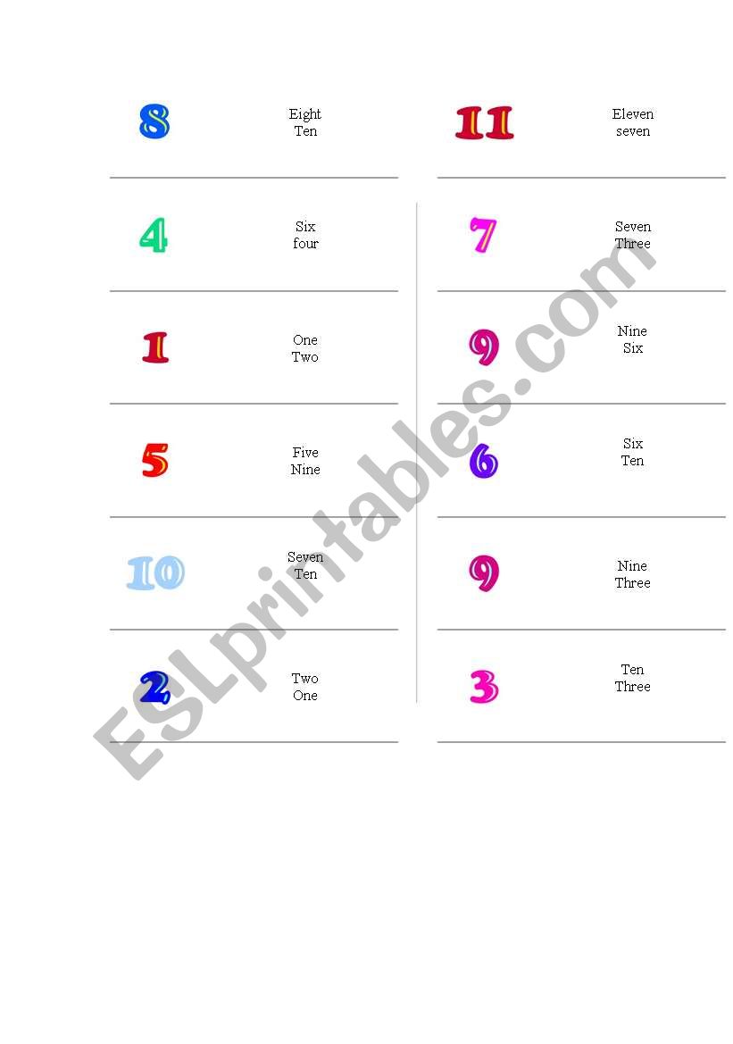 numbers worksheet