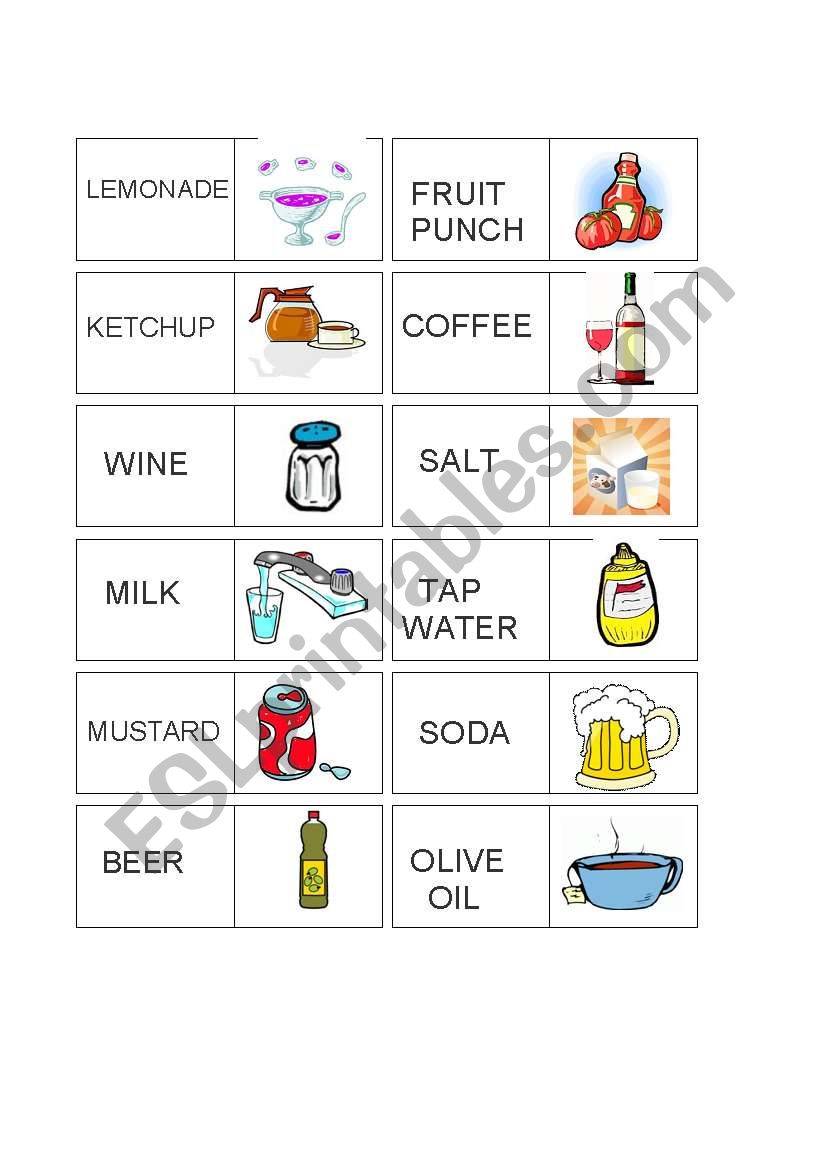Vocabulary Domino Set Drinks & Condiments 2/2