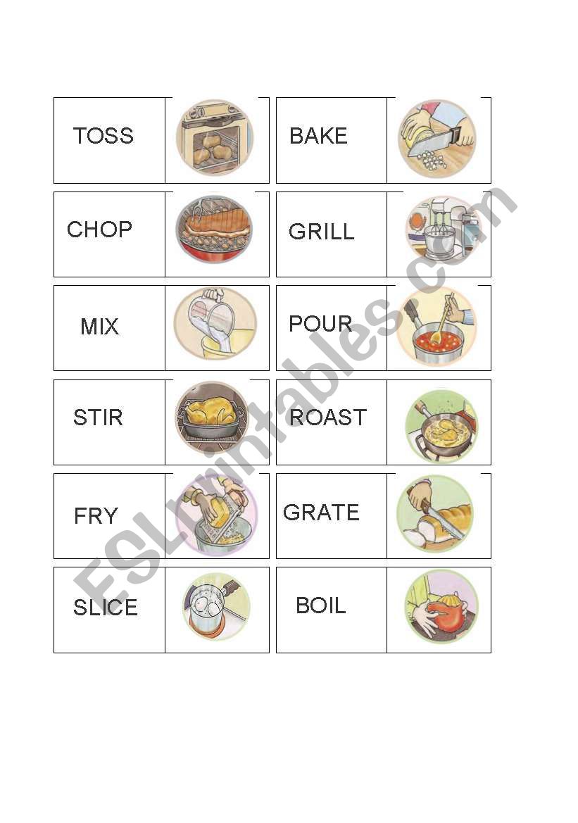 Vocabulary Domino Set Cooking Verbs 1/2