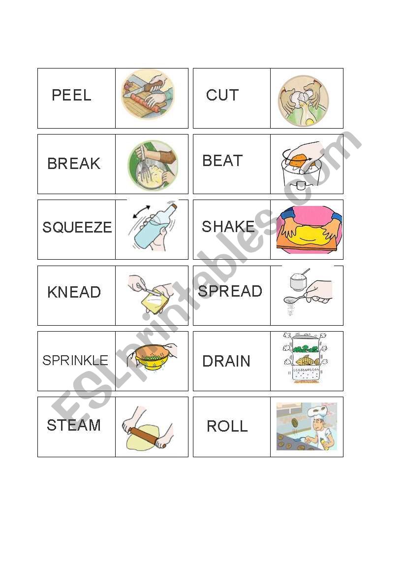 Vocabulary Domino Set Cooking Verbs 2/2