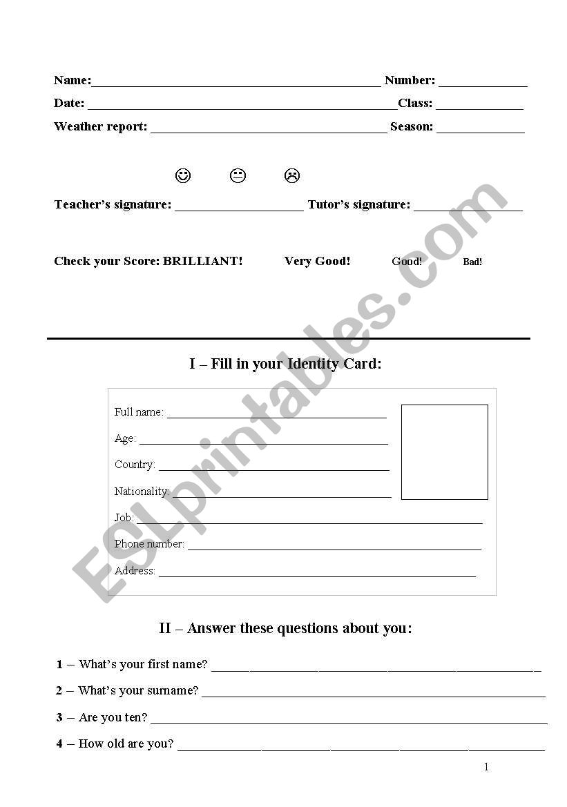 Diagnostic test - 6th form - 4 pages