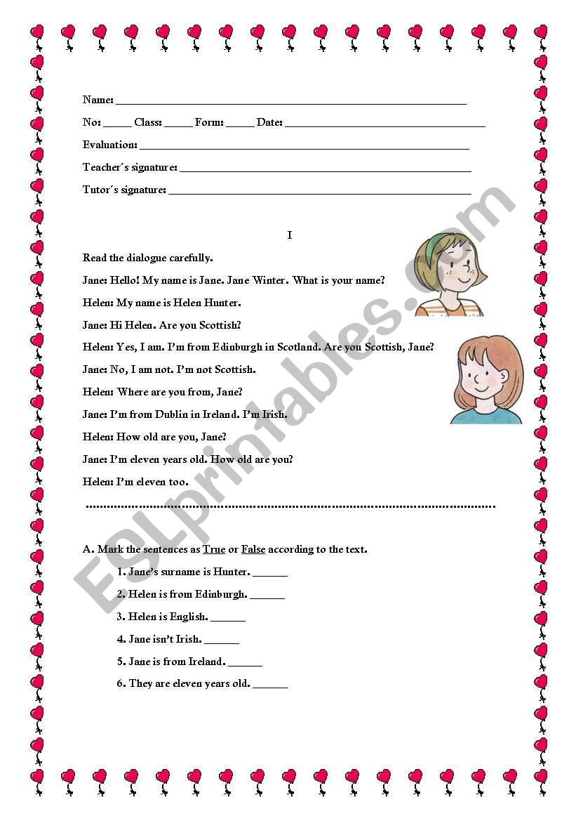 Written test worksheet