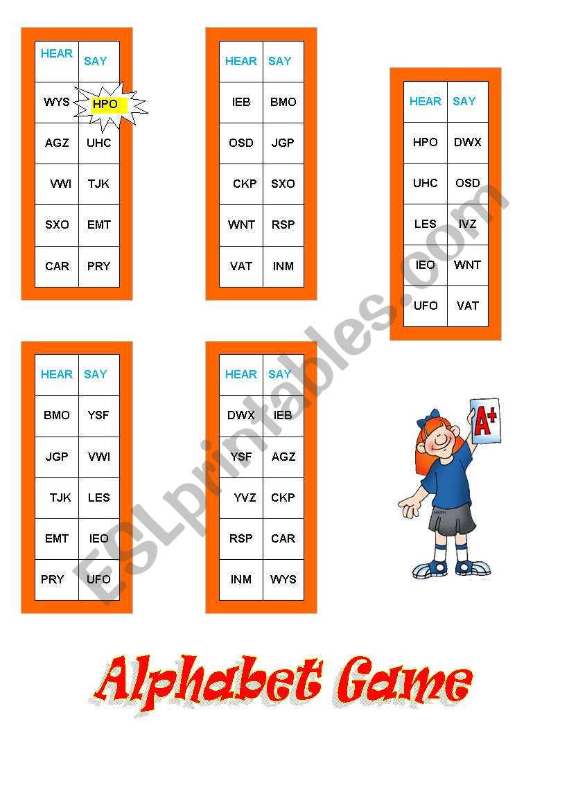 Alphabet game worksheet