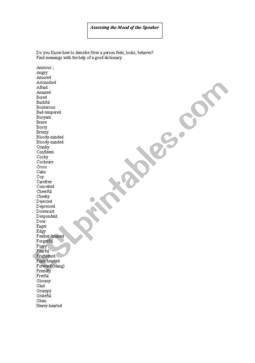 The mood of the Speaker worksheet