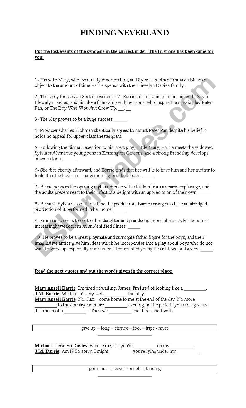 Finding Neverland worksheet