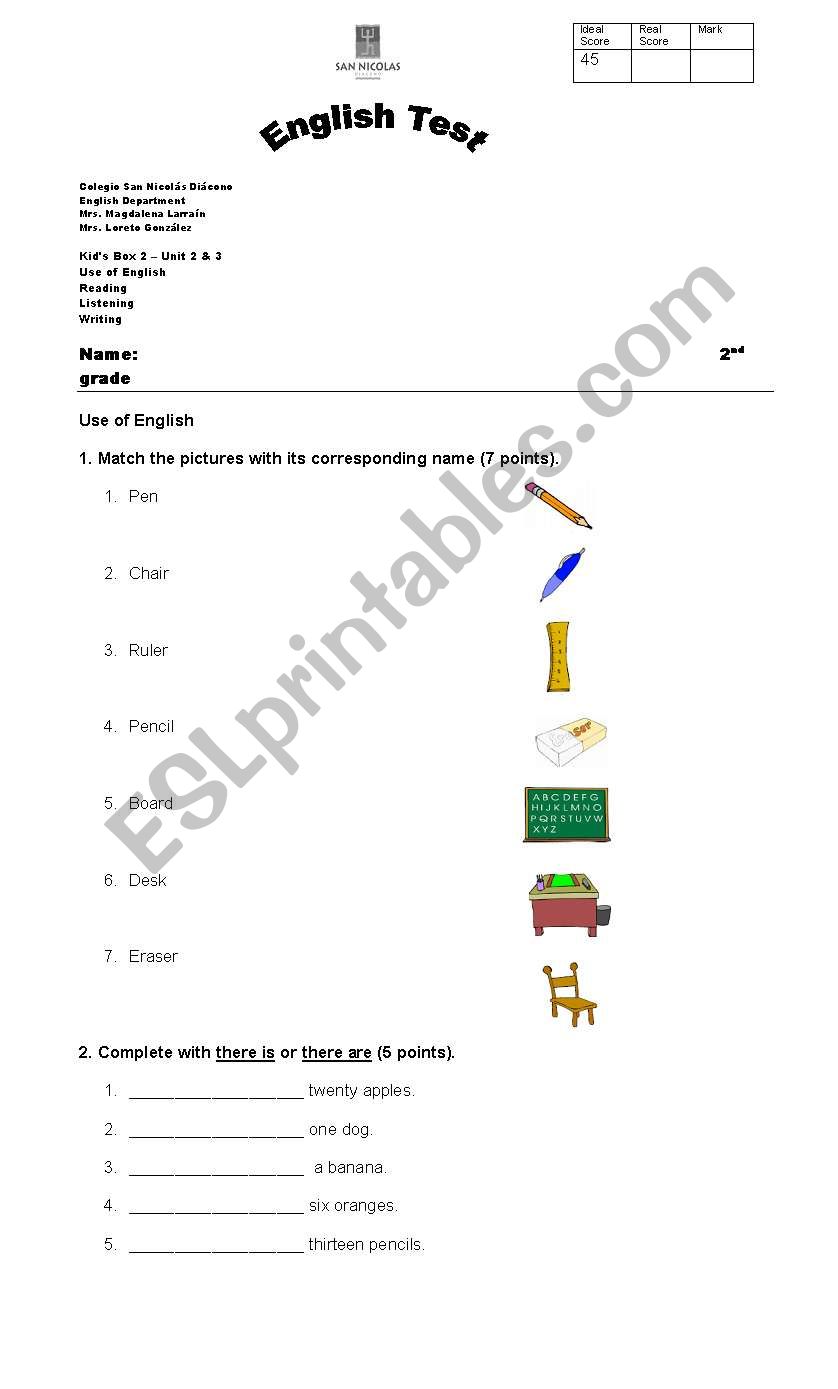 Elementary Test worksheet