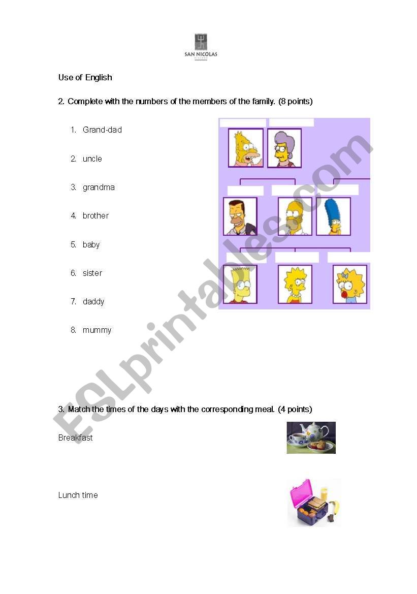 Elementary test 3 worksheet