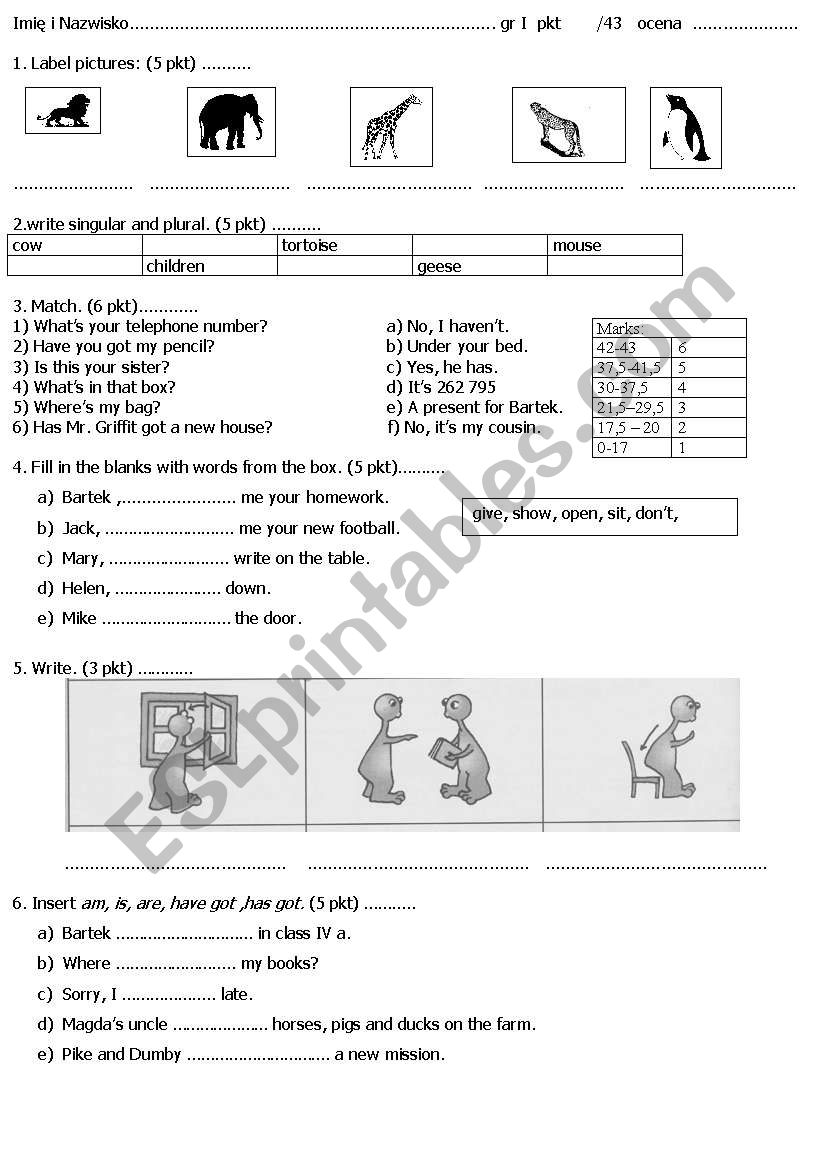 Bingo 4 test group A worksheet