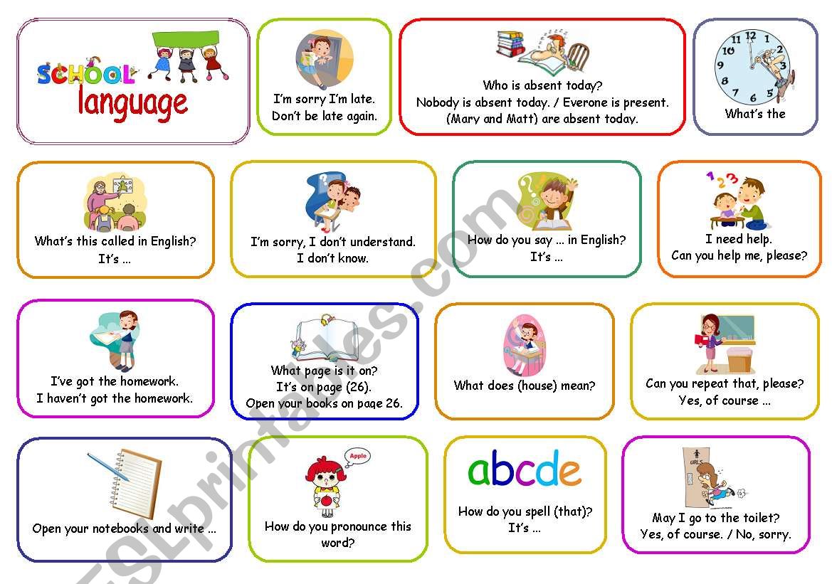School language - English classes (B&W) poster