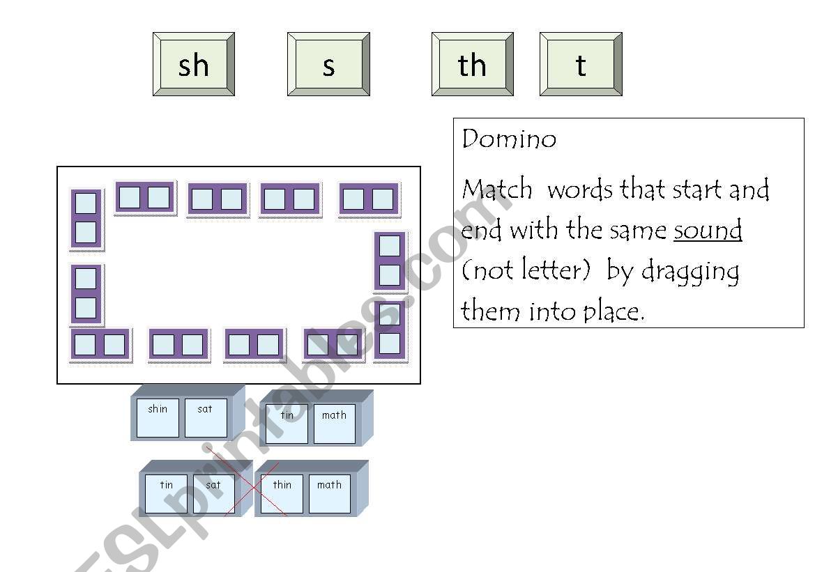 sh th sound domino worksheet