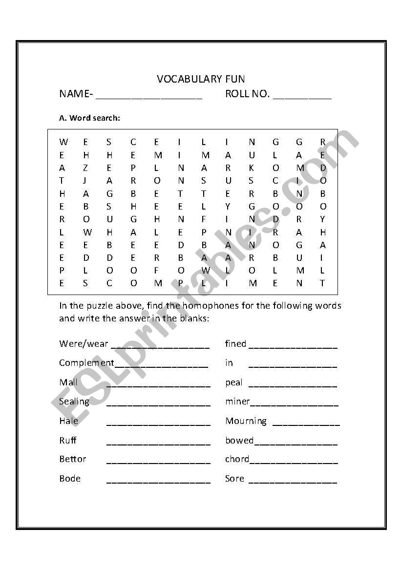 vocabulary fun worksheet