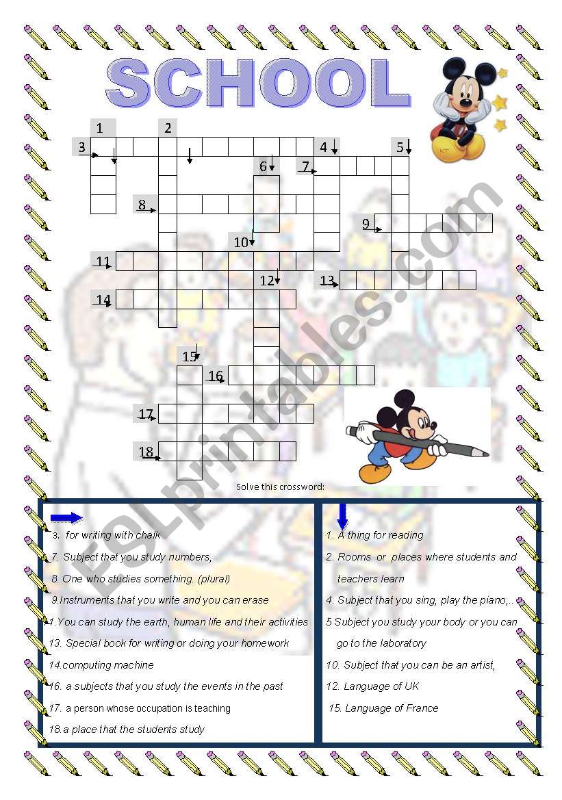 CROSSWORD, SCHOOL worksheet