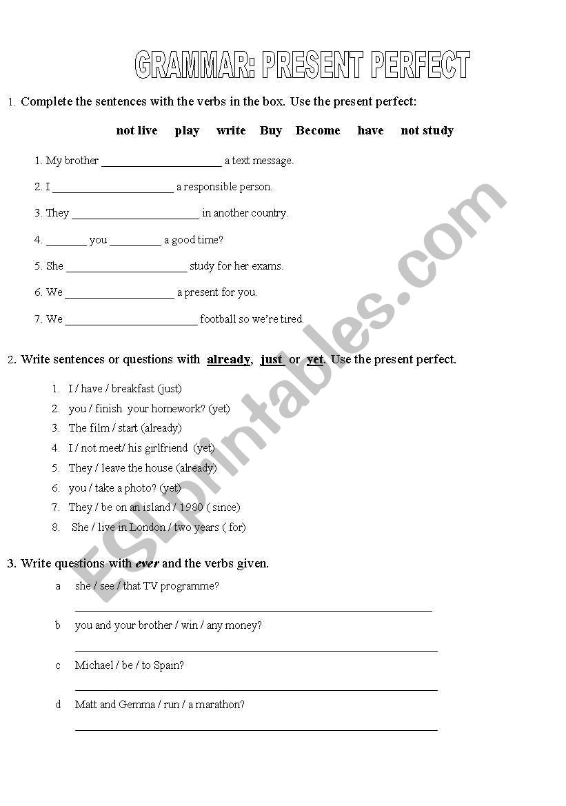 Present Perfect worksheet