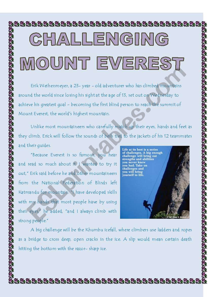Challenging Mount Everest worksheet